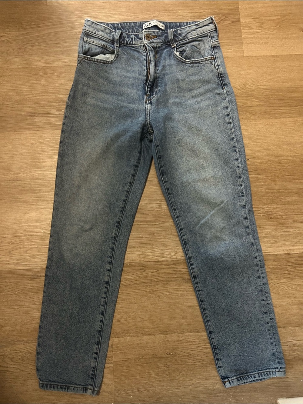 Zara Light Blue High-Rise Straight Jeans 0282
